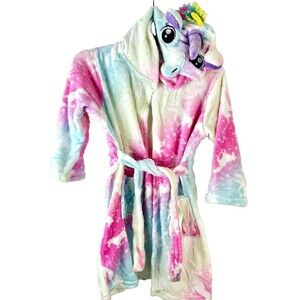Soft Unicorn Hooded Robe Soft Fleece Hooded Sz Youth 6-7 Bath Robe Snuggie